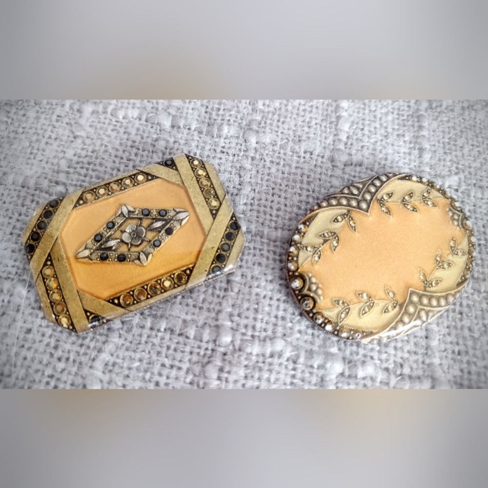 Vintage Brooch Set, 2 Matching Gold w/ Black & Brass Details- Catherine Popesco - Picture 4 of 9